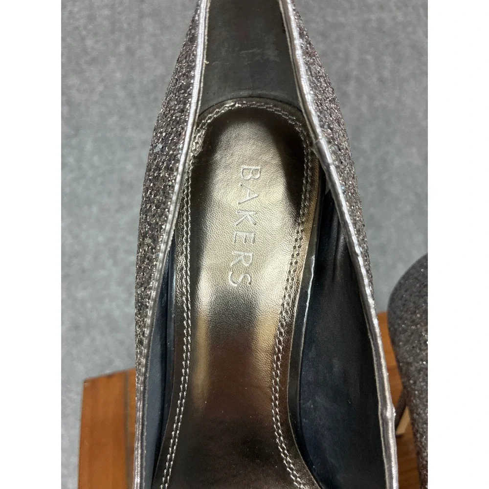 Bakers Melinasg Pewter Glitter Platform Pumps Stiletto Heels Silver 8.5M 3055